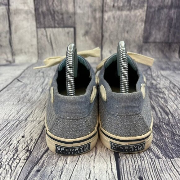 Sperry Bahama 2 Eye Boat Shoes Women's size 6 Slip On Sneaker Blue Sequins Shiny - Picture 3 of 11